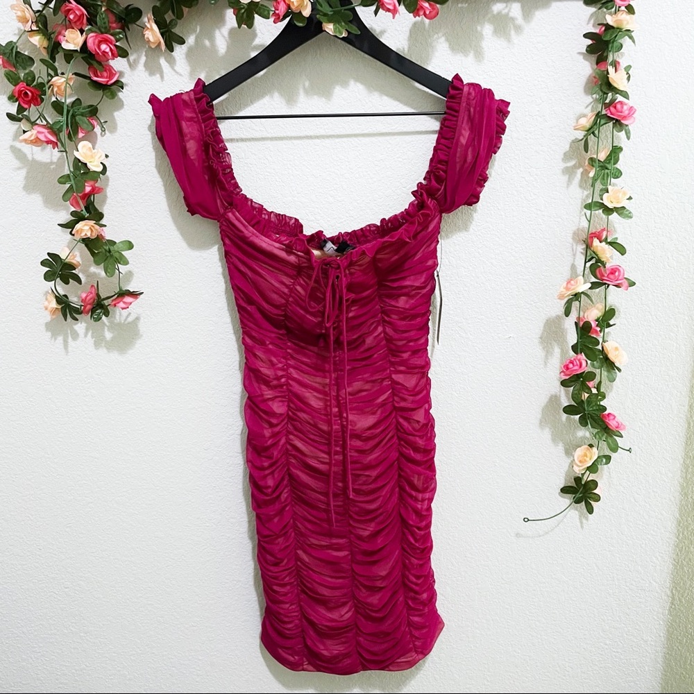 Lulus Alto Fuschia Meshed Ruched Bodycon Dress